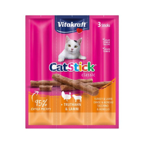 Premium Vitakraft Cat-STick Mini Kalkoen met Lam x3 stuks - 4008239642141 voor kat - Bestel nu bij Animal Valley, de online dierenwinkel voor jouw huisdier