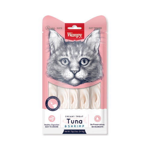 Premium Wanpy Creamy Lickable Treats Tuna / Shrimp 5 stuks - 6927749871095 voor kat - Bestel nu bij Animal Valley, de online dierenwinkel voor jouw huisdier