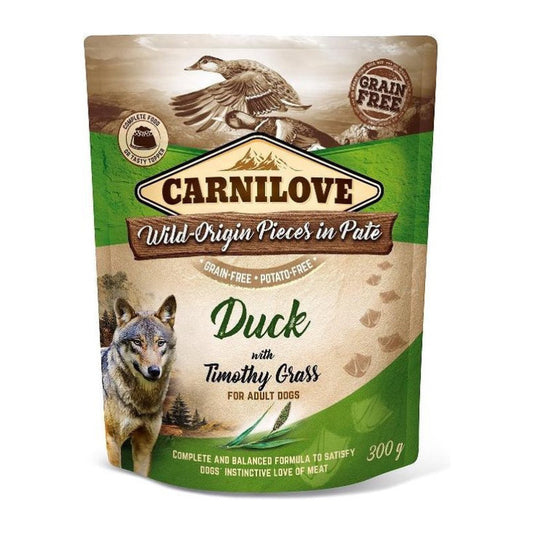 Premium Carnilove Dog Pouch Eend/Timothy Gras 12x300 gr - 8595602537723 voor hond - Bestel nu bij Animal Valley, de online dierenwinkel voor jouw huisdier