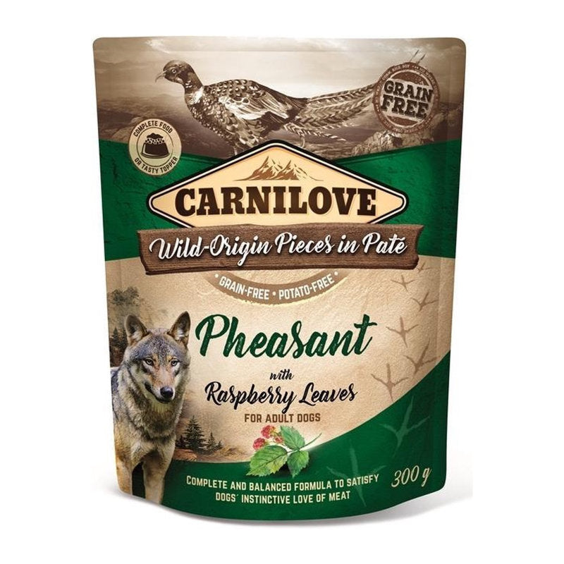 Premium Carnilove Dog Pouch Fazant/Frambozenblad 12x300 gr - 8595602537662 voor hond - Bestel nu bij Animal Valley, de online dierenwinkel voor jouw huisdier