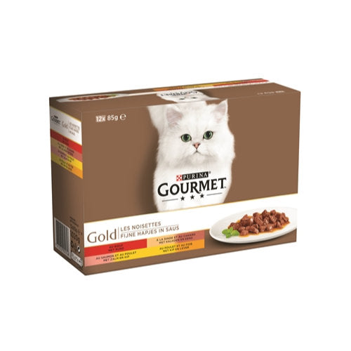 Premium Gourmet Gold 12-pack Fijne Hapjes – 7613032955748 voor kat - Bestel nu bij Animal Valley, de online dierenwinkel voor jouw huisdier