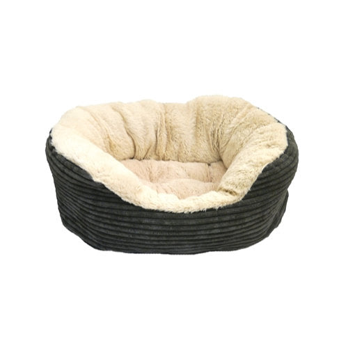   Premium Rosewood Hondenmand Ovaal Jumbo Cord Pluche Grijs / Creme - 5025659043005 voor hond - Bestel nu bij Animal Valley, de online dierenwinkel voor jouw huisdier