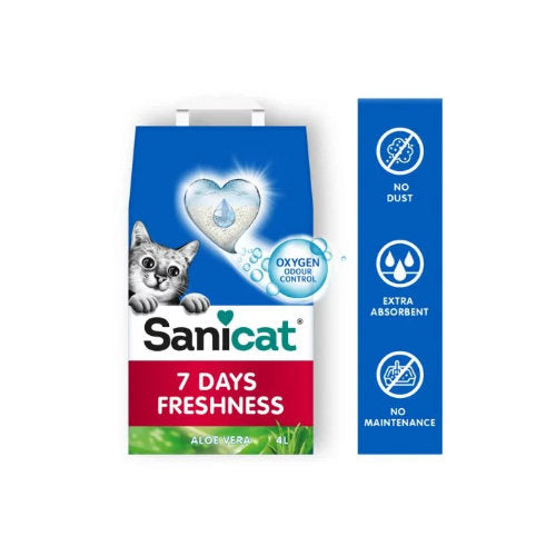 Premium Sanicat 7 Days Aloe Vera Kattenbakvulling 4 ltr - 8411514806033 voor kat - Bestel nu bij Animal Valley, de online dierenwinkel voor jouw huisdier