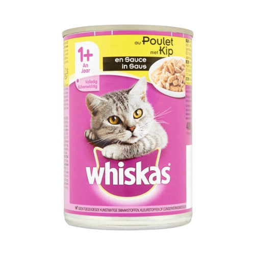 Premium Whiskas Blik Adult Brokjes In Saus Kip 400 gr - 3065890128811 voor kat - Bestel nu bij Animal Valley, de online dierenwinkel voor jouw huisdier