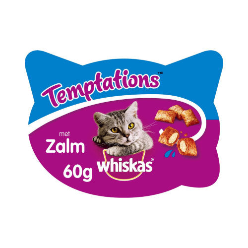 Premium Whiskas Snack Temptations Zalm 8×60 gr - 5998749108543 voor kat - Bestel nu bij Animal Valley, de online dierenwinkel voor jouw huisdier