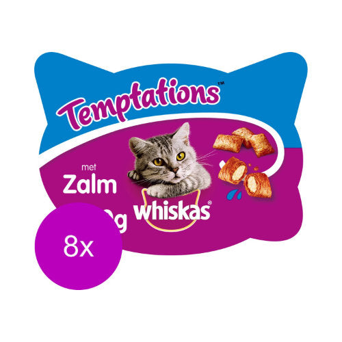 Premium Whiskas Snack Temptations Zalm 8×60 gr - 5998749108543 voor kat - Bestel nu bij Animal Valley, de online dierenwinkel voor jouw huisdier