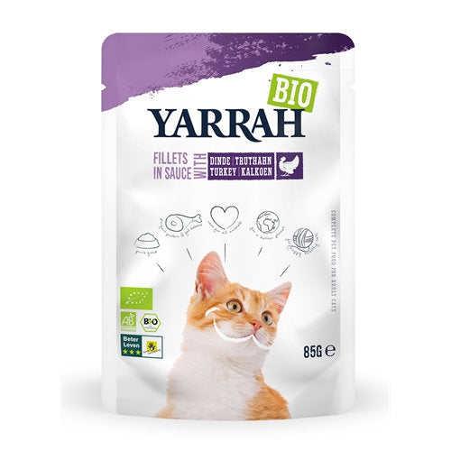 Premium Yarrah Cat Biologische Filets Met Kalkoen In Saus 14x85 gr - 8714265000812 voor kat - Bestel nu bij Animal Valley, de online dierenwinkel voor jouw huisdier